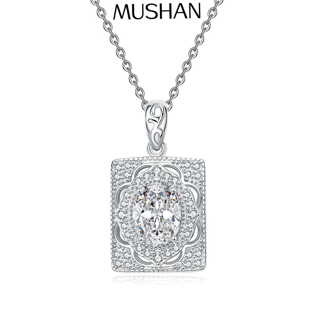 

MuShan Designer Jewelry 925 Sterling Silver 24IN Necklace Oval Moissanite Stunning Bridal Party Her Real Gold Plated MST Patent