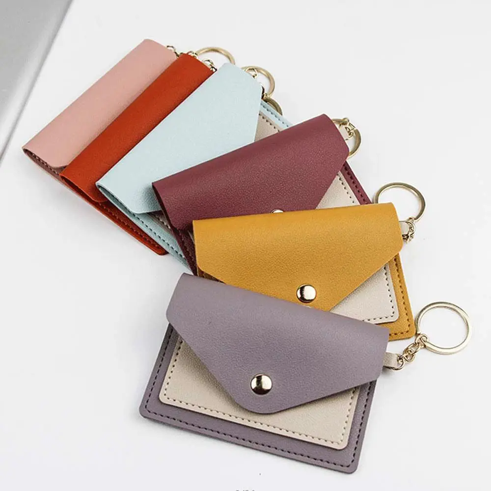 Candy Color Small Coin Pocket Student With Keychain Card Case Korean Style Card Holder Slim Wallet Coin Purse ID Card Holders