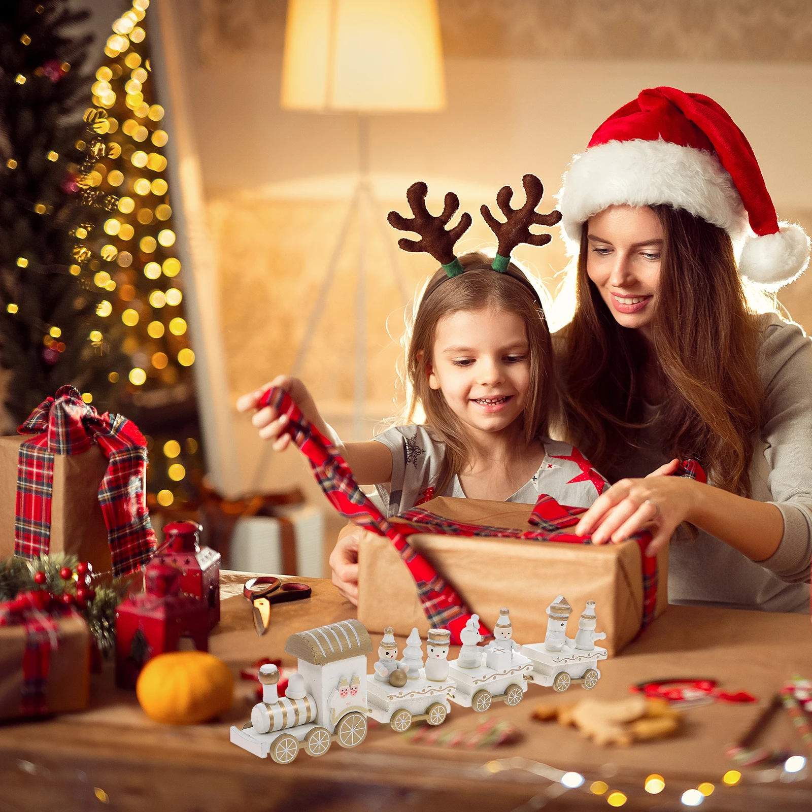 

Christmas Wooden Train Decoration Ornament For Party Festival White Wooden Train Gift Kids Lovers Friends Non-Remote-Control