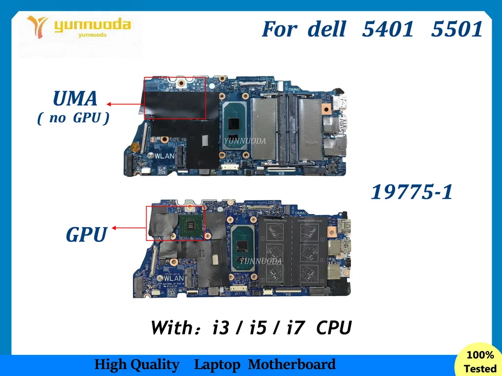 

19775-1 For Dell Inspiron 5401 5501 Vostro 5401 5501 Laptop Motherboard With i3 i5 i7-10th Gen CPU Mainboard Tested Good