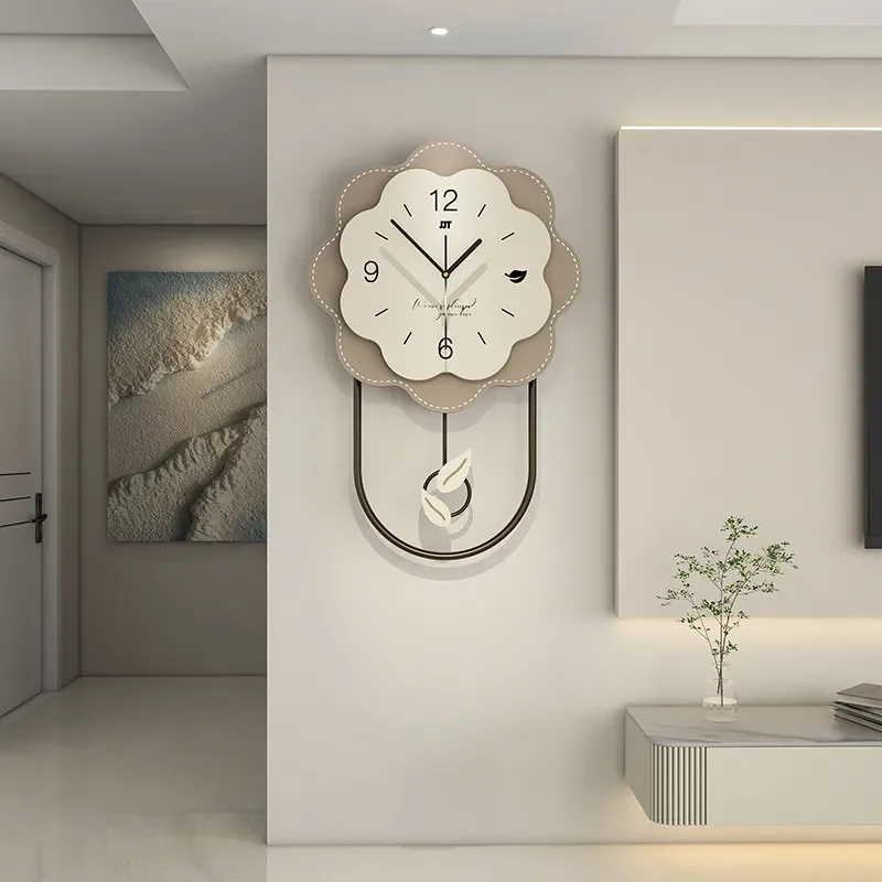 for Modern Simple Clock Living Room High End Cream Style Flower Decor Wall Clock Creative Personality Wall Hanging Home Decor