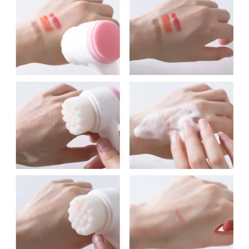 BXA-limpiador Facial de silicona Bilateral 3D portátil, cepillo de lavado de masaje Manual, cepillo de doble cara de silicona de pelo suave