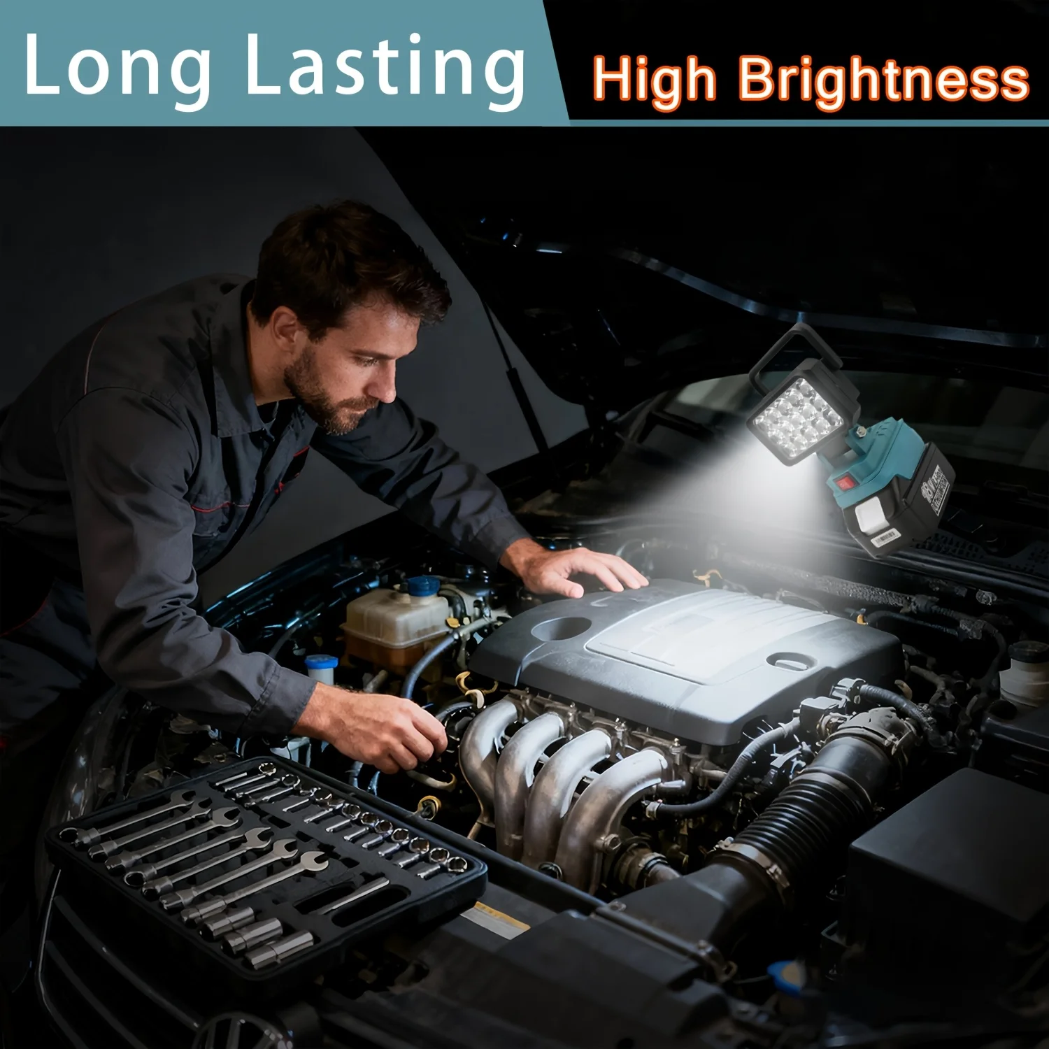Cordless LED Work Light for Makita Battery, Versatile Dual USB output ports, Ideal for Construction Site, Auto Repair