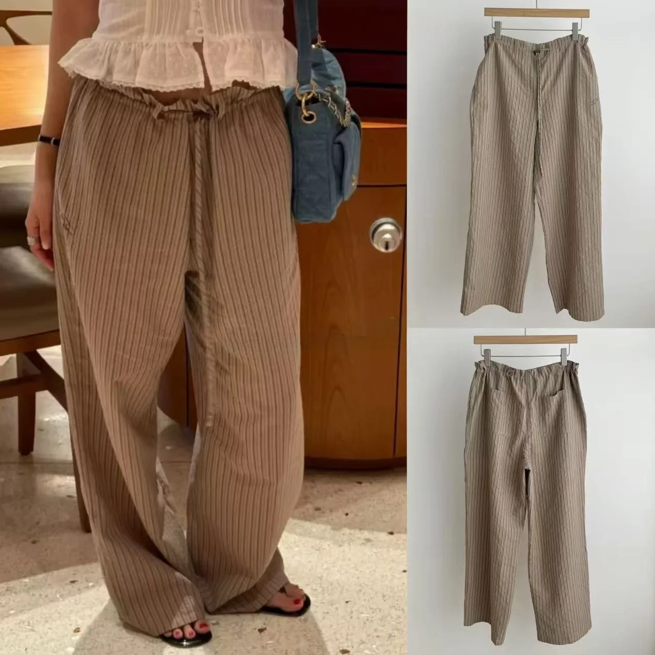 Plones Casus Hoados Estilo Informal Temporada Verano 2025 con Cordón, Bordado de Rayas y Diseño Simple para Chicas