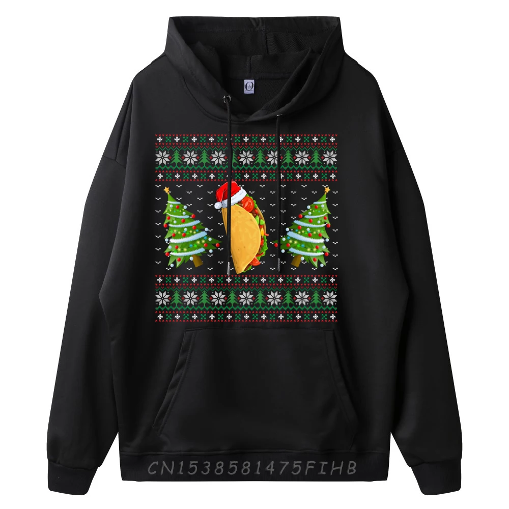 Santa Taco Fast Food Lovers Ugly Xmas Sweater Christmas Pjs Red And Black Graphic Hoodie Anime Tee Hoodie Game