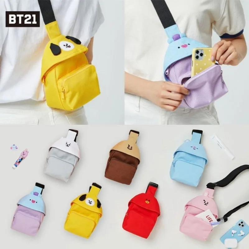 

BT21 cartoon cute mini crossbody bag portable earphone phone storage coin purse fan support anime merchandise wholesale