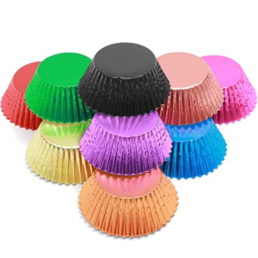 500pcs Foil Cupcake Liners For Baking Standard Size Thick ＆ Sturdy Oil Resistance, 10 Color Baking Cups Muffin Liners Paper Sta