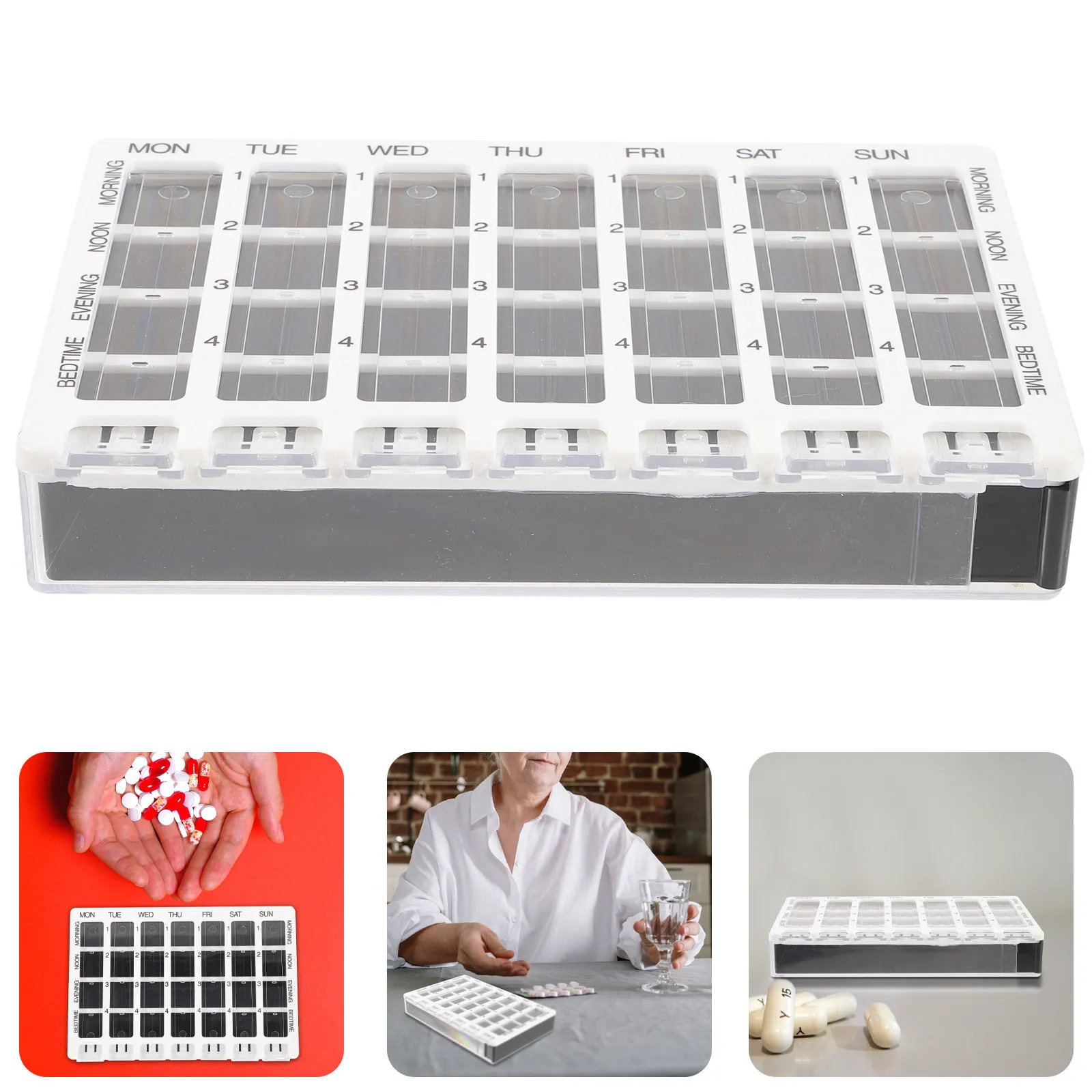 1Pcs 28-Grid Weekly Pill Box Compact Lightweight Medicine Organizer Sturdy Odorless Travel Storage Container and