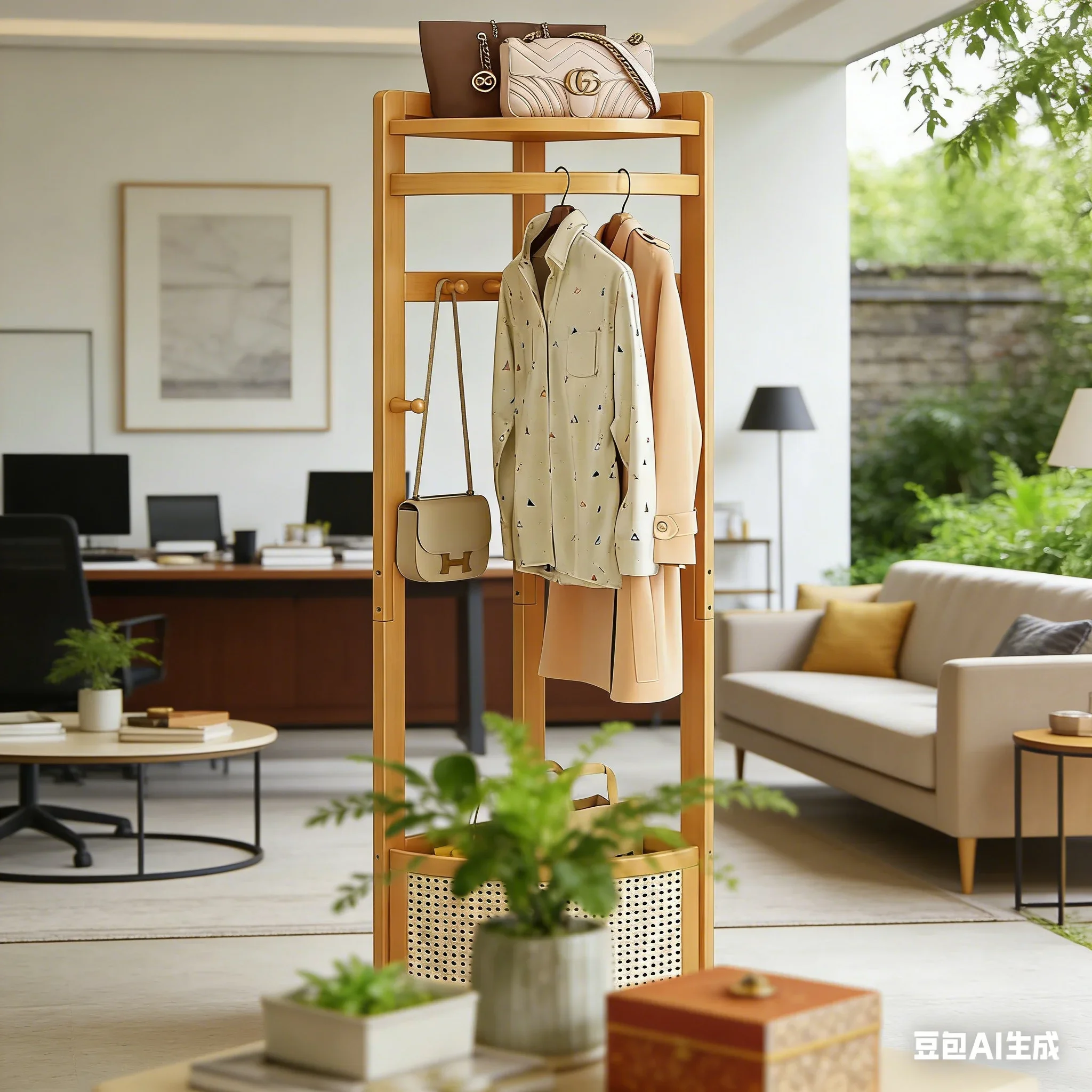 AOLIVIYA Floor-standing Corner Coat Rack, Wall Corner Storage Basket with Dirty Clothes Basket Multi-functional B672819