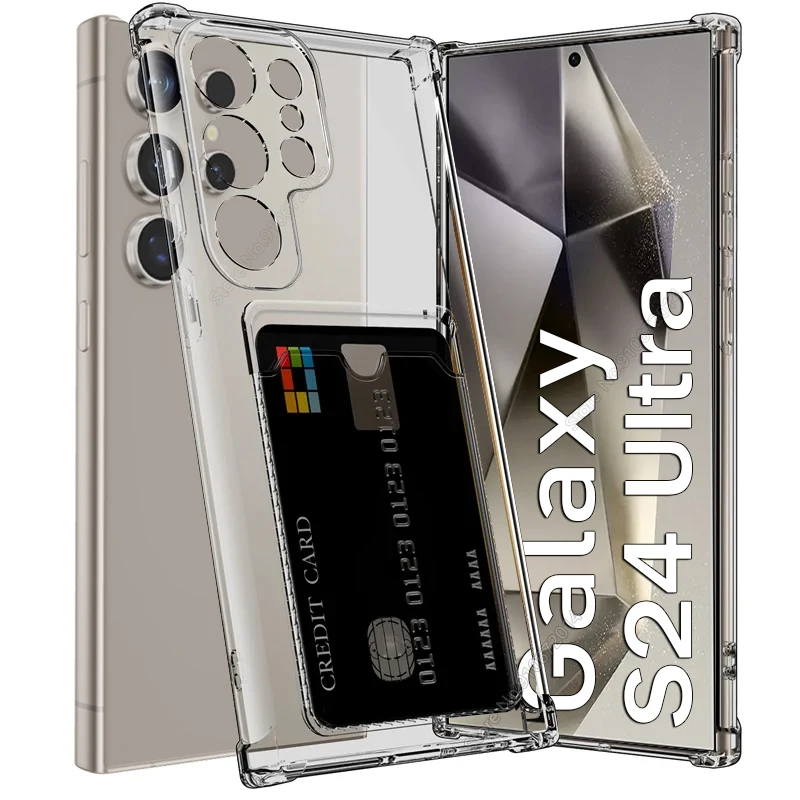 Capa transparente para cartão para Samsung Galaxy S24 Ultra para Samsung S23 ultra para Samsung s23 fe para Samsung S22 ultra S21 S20 FE plus para Samsung Note 10 Plus para Samsung note 20 Ultra capa de silicone