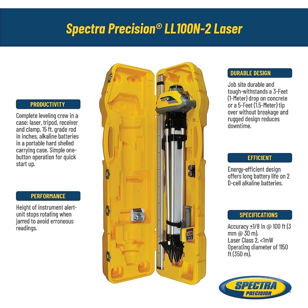 Laser Level Kit Receiver and Clamp,Tripod, and System Case , Yellow