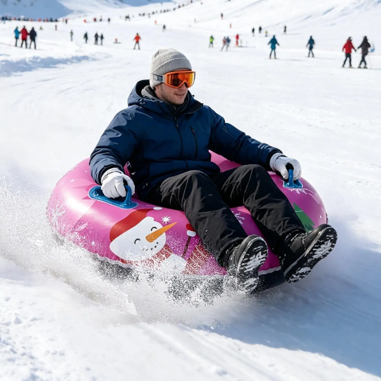 Heavy Duty Snow Tube Round Snow Sliding Inflatable Tube With Handle Thickened Sledding Ring For Outdoor Winter Driveway Walkway