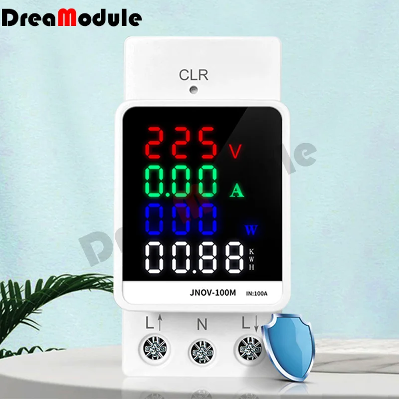 

New DIN-Rail Digital Power Meter AC70~270V 100A 25KW Voltmeter Voltage Current Meter Tester With Power Off Memory Function