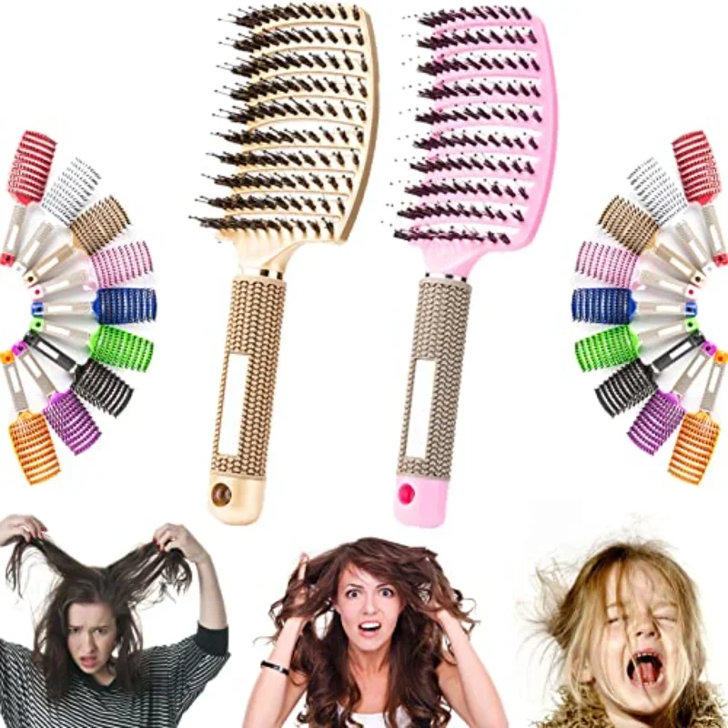 Vented Quick Drying Massage Blow Detangler Brush,Boar Bristle Hair Brush Set-Curved,Detangling Hair Brush forThick, Thin