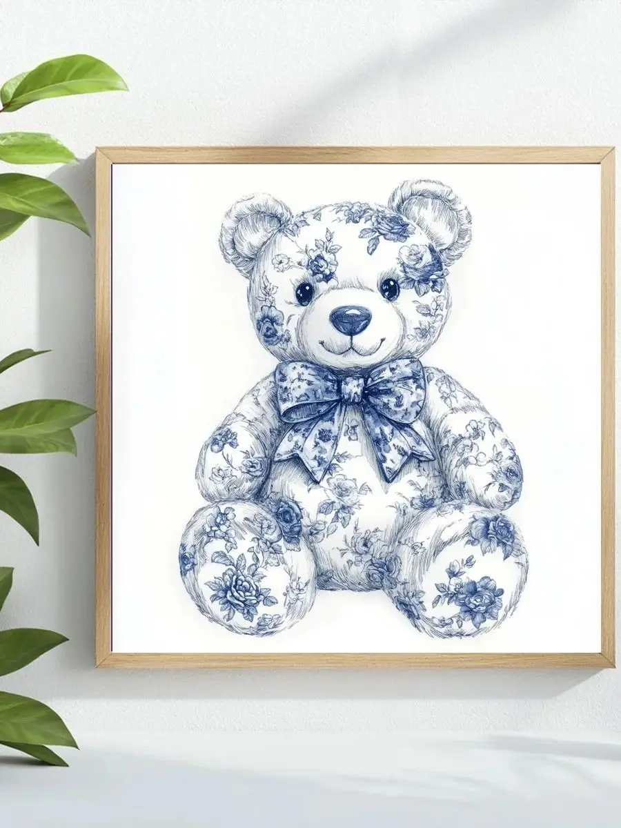 1 Stück 40x40 cm/15,74 Zoll Das Blaue Bären-Stempel-Kreuzstich-Set DIY-Kit 11CT/14CT Vollstickerei mit Öko-Baumwollfaden Wanddekoration – Detail 1