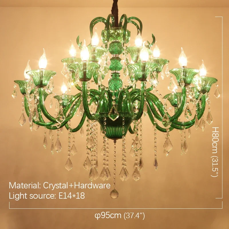 FAIRY European Crystal Pendent Lamp Green Candle Lamp Luxury Art Living Room Restaurant BedroomVilla Hotel KTV Chandelier