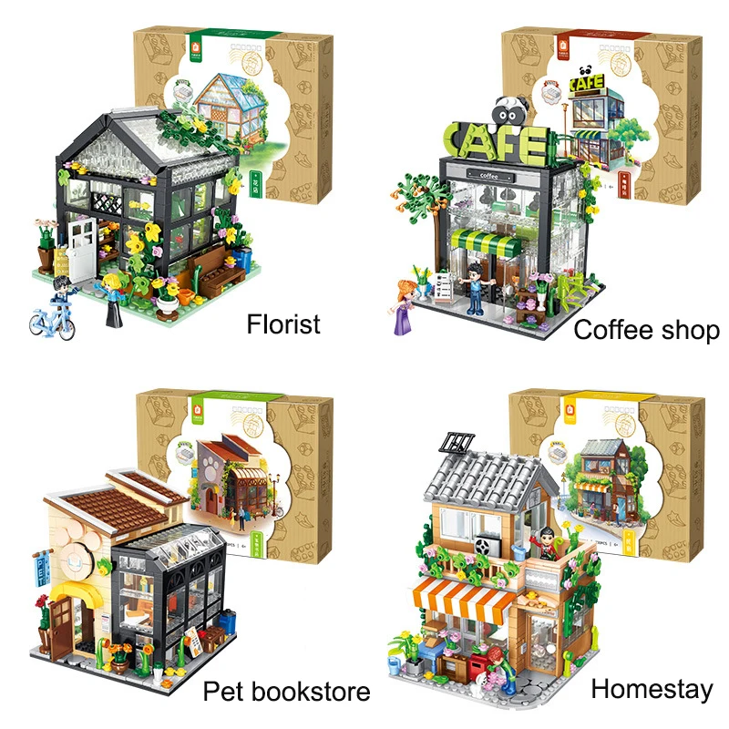 House Villa Architecture Cottage Model Building Blocks Bricks for girl Beach Hut Modular Home Village creative city shop Present