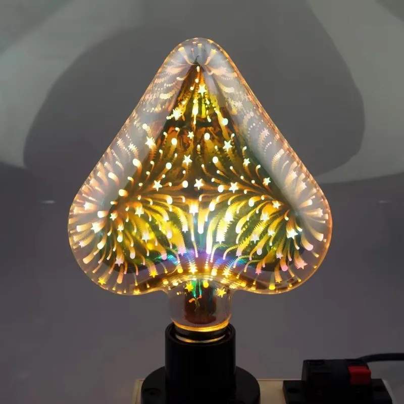 Enquêter d'artifice LED 3D, ampoule décorative étoilée, support de lampe à vis, verre en forme de cœur, lumière de jardin LED