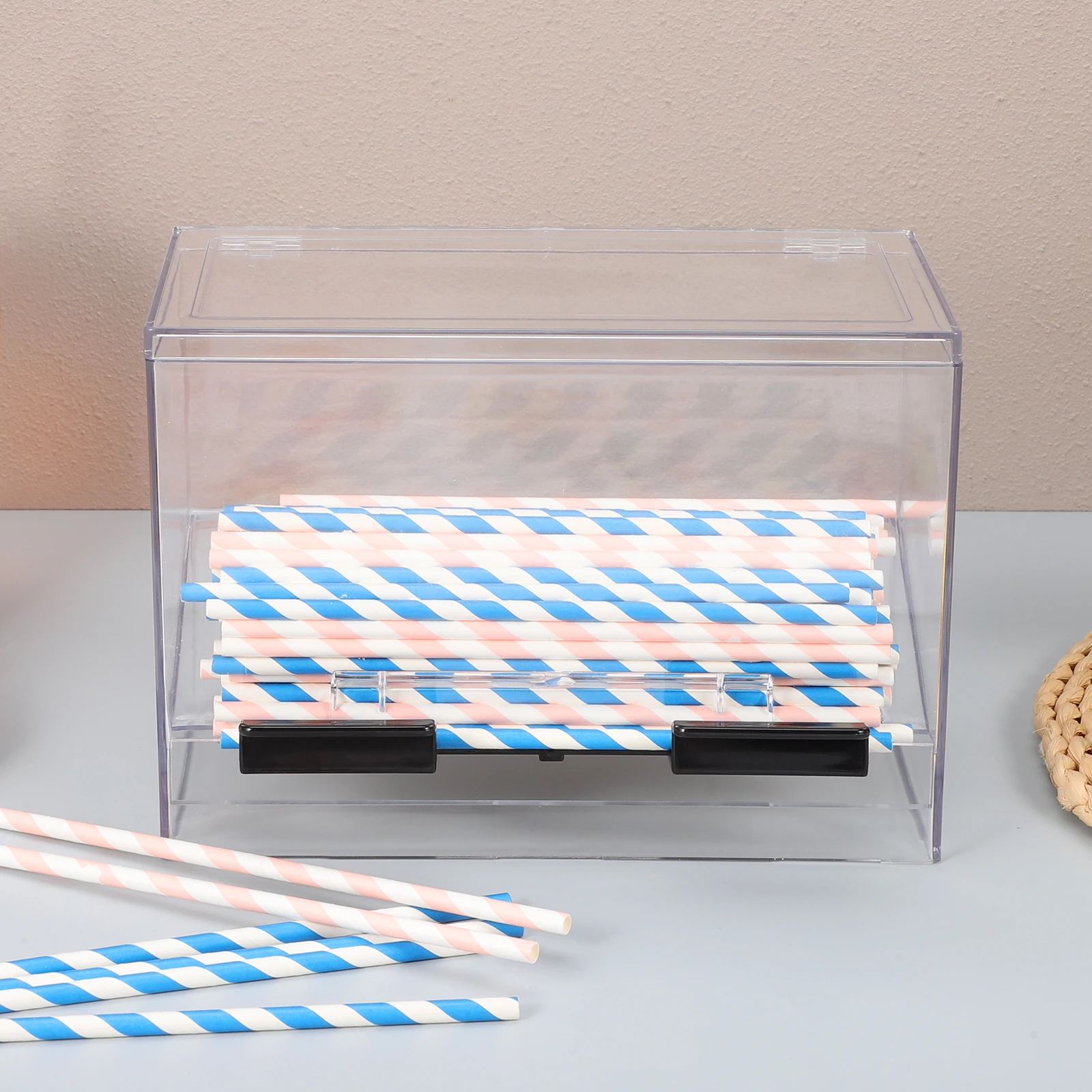

1PC Acrylic Straw Box Translucent Pressing Storage Holder Restaurant Office Reusable Dispenser Smooth Non for Bulk