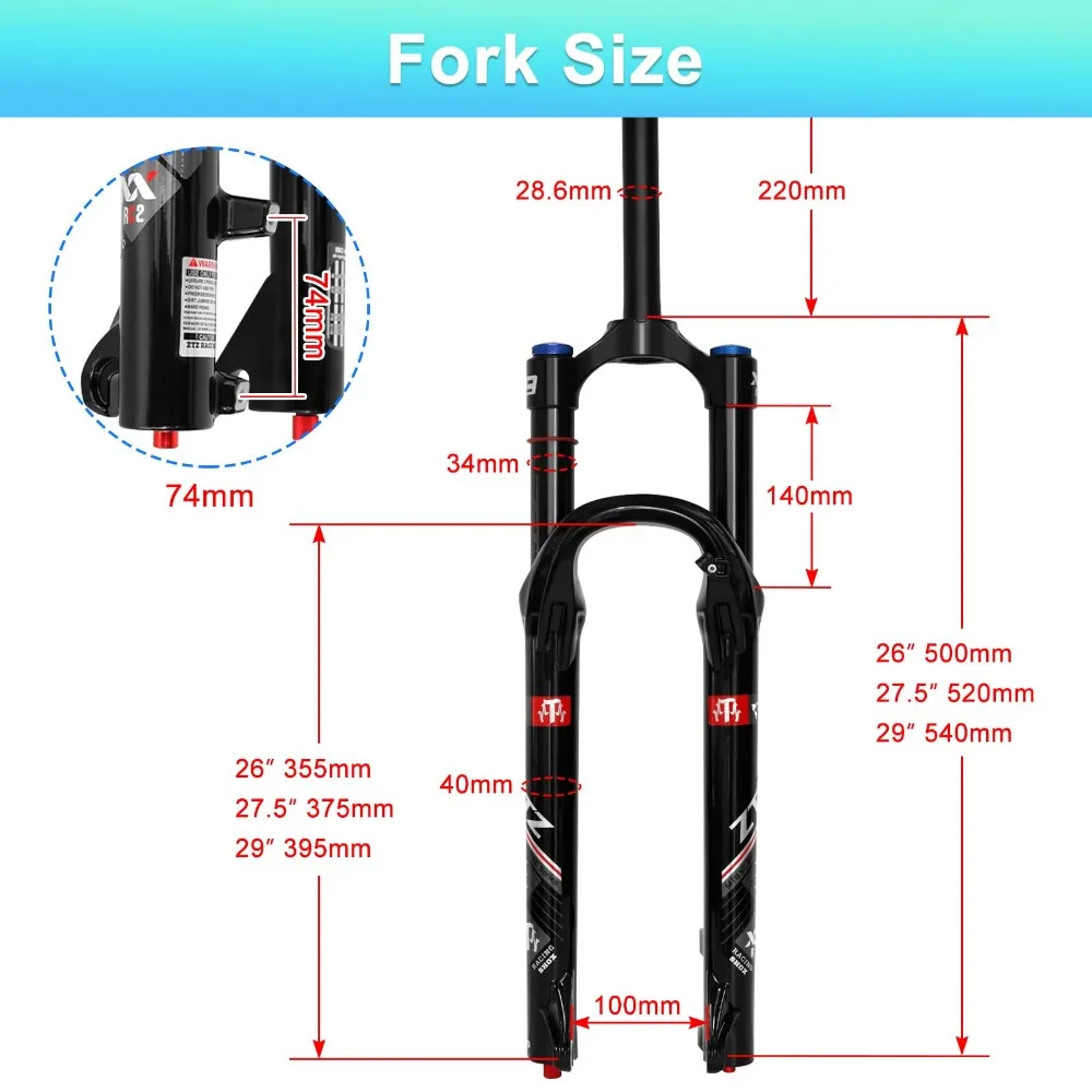 ZTZ 26/27.5/29 Inch Mountain Bike Air Suspension Fork Rebound Adjust 9x100mm Manual Lockout Front Fork for XC AM Mountain Bike