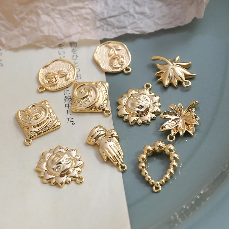 1pcs Copper plated real gold retro Sun Maple Leaf Rose Pendant DIY jewelry earrings pendant material