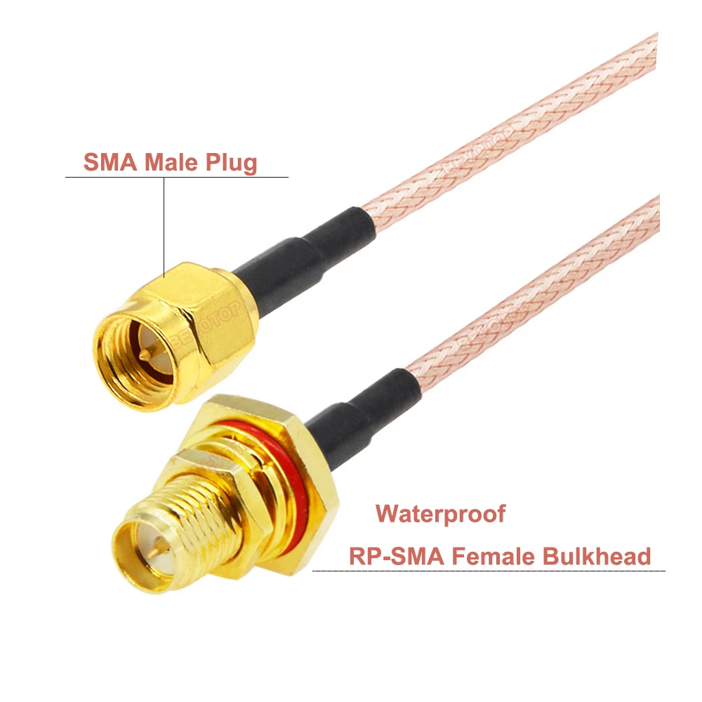 RP-SMA Male to Waterproof SMA Female Bulkhead RG316 Cable 50 Ohm RF Coaxia Pigtail WIFI Router Antenna Extension Cord Jumper