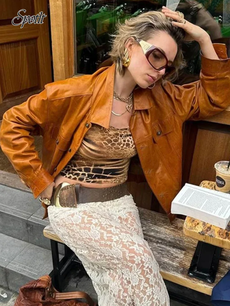 

Fashion Single Breasted Lapel Long Sleeved Jackets Women's Solid Color Casual Pu Short Coats Autumn High Street Ladies Outwear