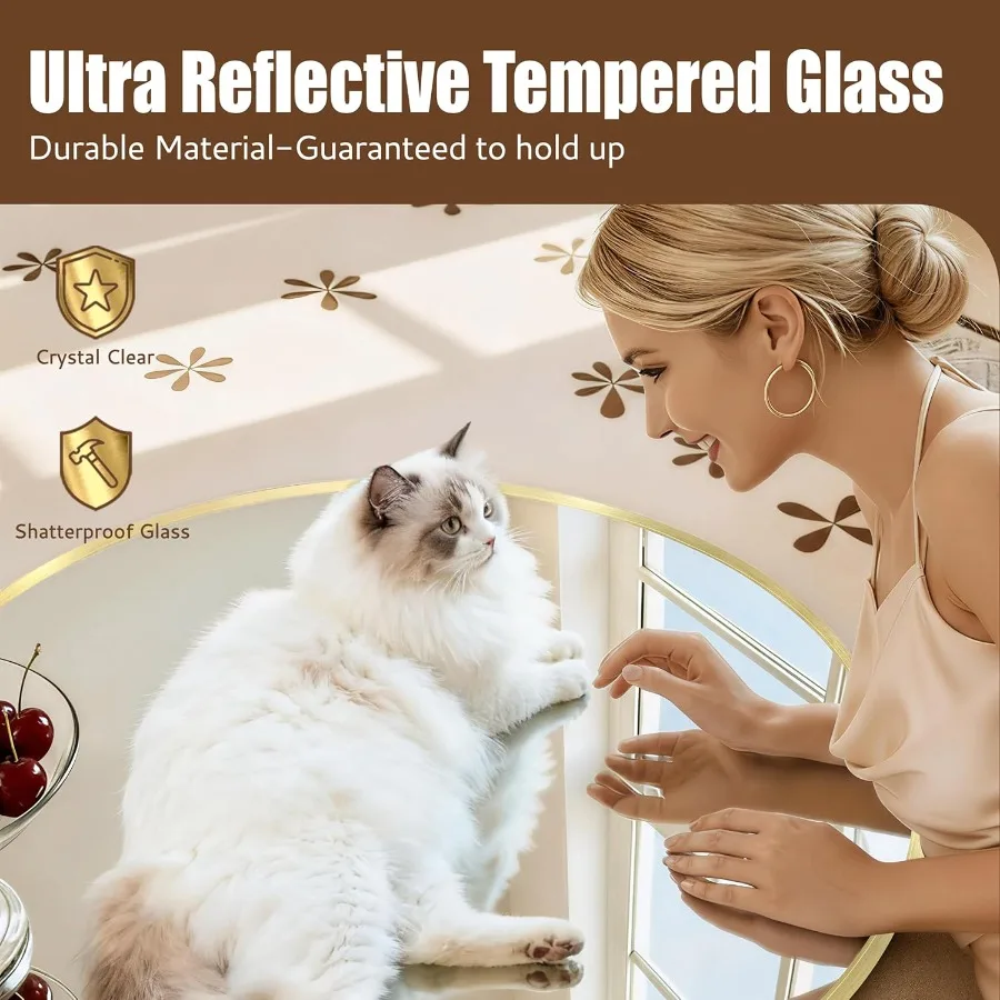 Cermin Lantai Berdiri Lengkung Besar 71x32, Cermin Emas untuk Kamar Tidur, Cermin Rias Tubuh Penuh dengan Penyangga, Kaca Tempered