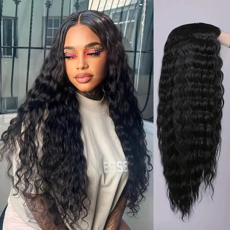 

12A Front Lace Wig Women's Middle Part Small Curly Long Curly Hair Fluffy Natural Full Wig