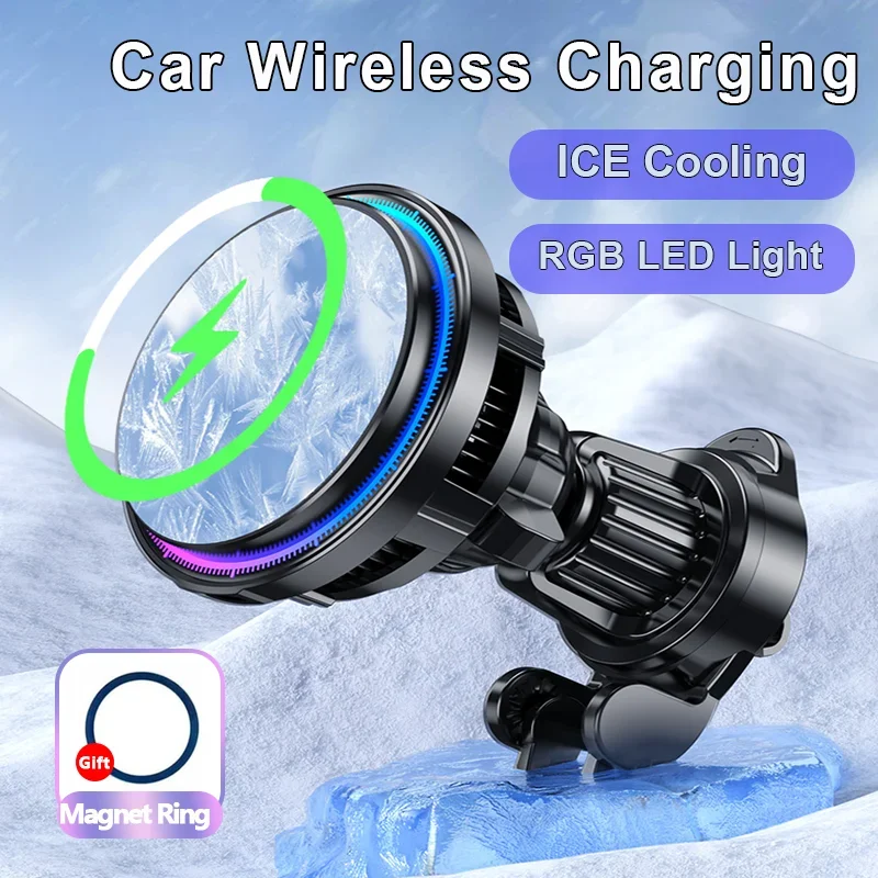 30W ice Cooling Magnetic Wireless Car Charger for iPhone15 14 13 12 Pro Max MacSafe Car Phone Holder Fast Charging Station