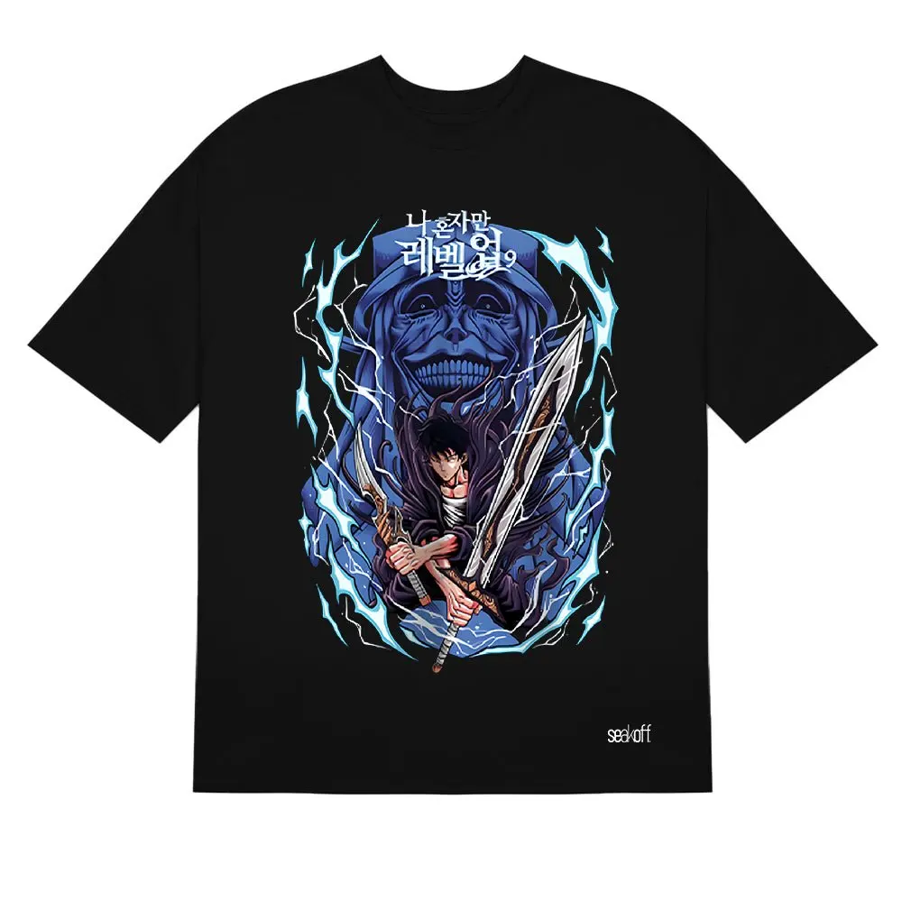 

Solo Leveling Dual Blade T-Shirt - Intense Anime Graphic Design