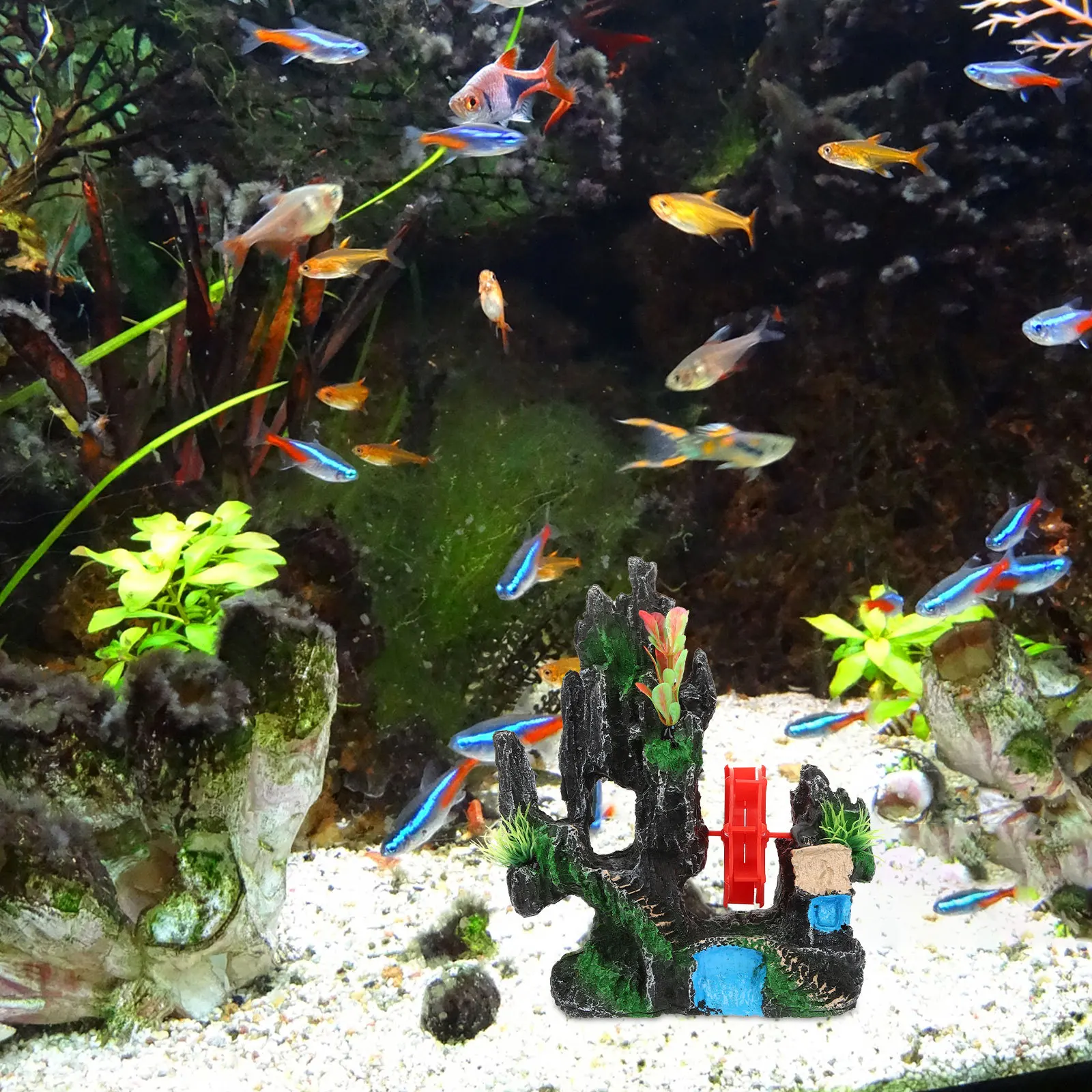 

Fish Tank Windmill Rockery Resin Artificial Mountain Aquarium Decoration Natural Landscape Fish Shelter Aquarium Decorations