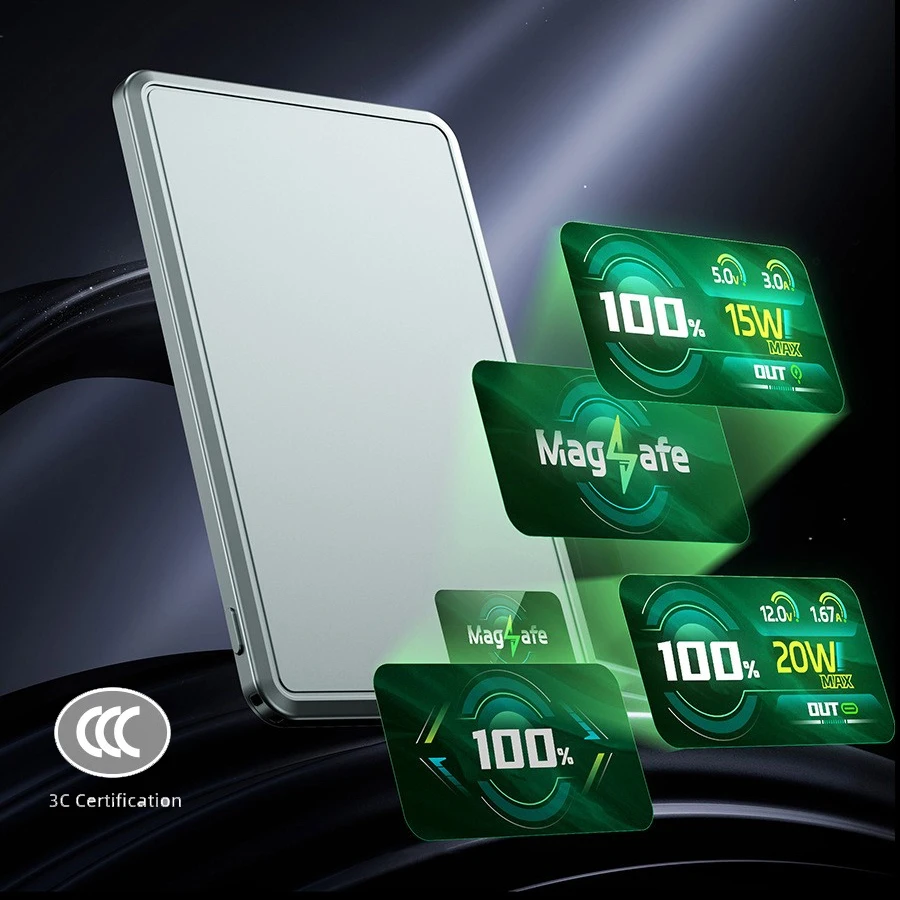 

5000/10000 мАч | TFT-экран Power Bank CCC | Магнитная беспроводная зарядка мощностью 15 Вт | Портативный для iPhone 16 15 14 Magsafe | Тонкий металлический корпус