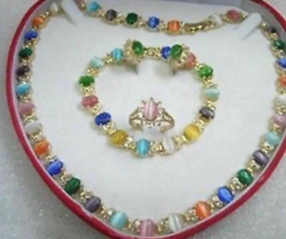 

new hot Costume Pretty Multicolor Opal Necklace Bracelet Earring Ring set