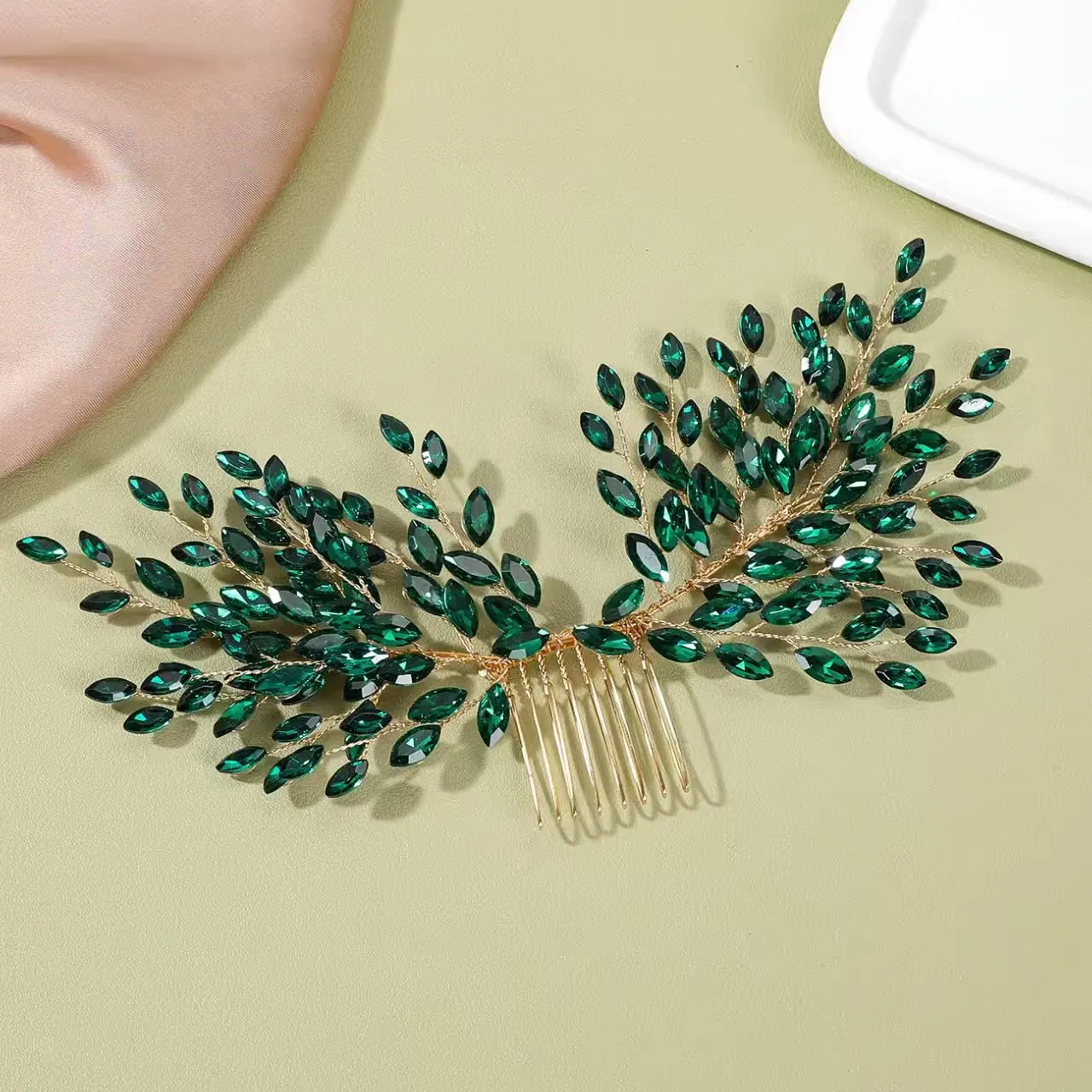 SLBRIDAL Handgefertigter Kristall-Strass-Perlen-Keramikblumen Braut-Haarkamm Hochzeits-Haaraccessoires Brautjungfern Damenschmuck – Detail 10