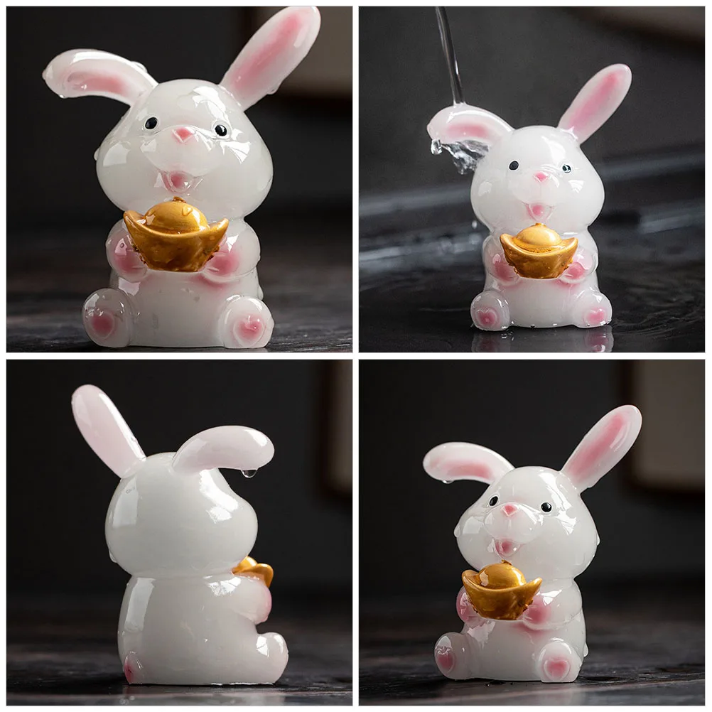 

Color Changing Rabbit Tea Pet Resin Bunny Shape Small Desktop Home Office Car Gift For Tea Lovers Realistic Bunny Statues