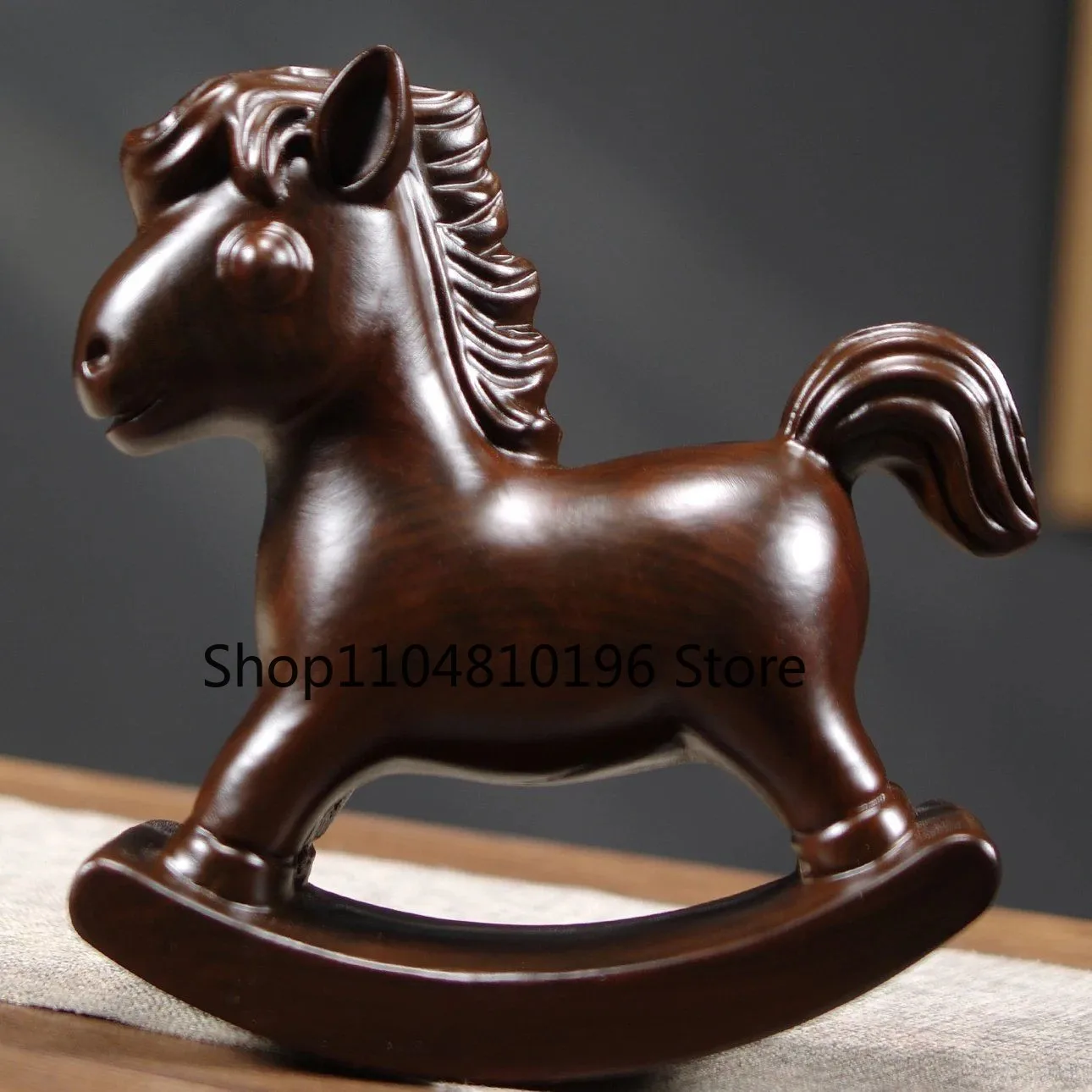 15cm New Wood Carved Rocking Horse Figurine Home Office Desk Decor Ornament