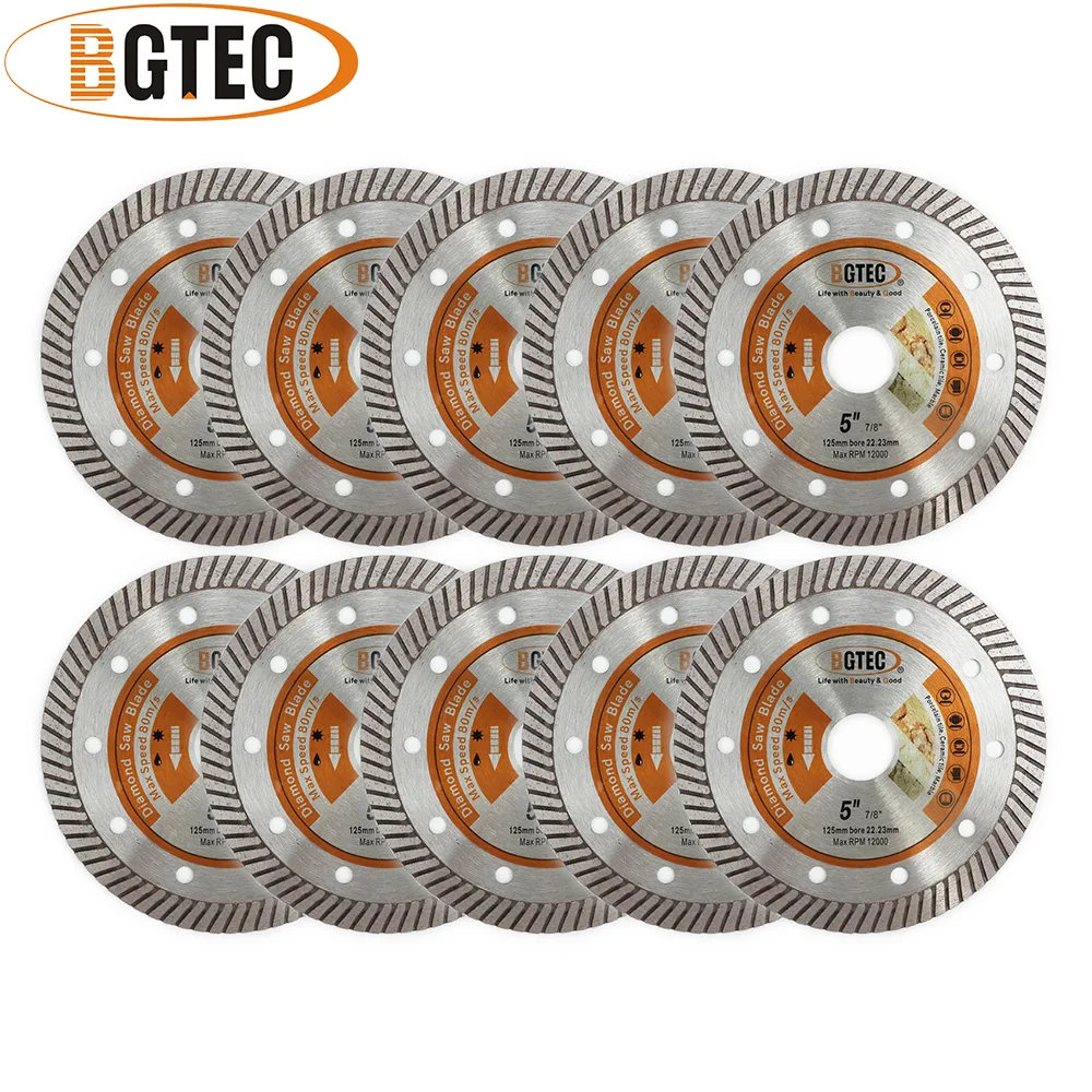 BGTEC Superdunne Diamantdoorslijpschijf 10PCS 125mm/5" Zaagblad voor Keramische Porseleinen Tegel Graniet Marmer Kwarts Droog gesneden Plaat