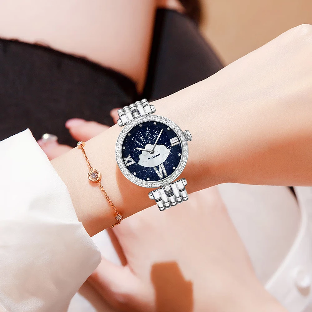 

Модные кварцевые женские часы — водонепроницаемые женские наручные часы из нержавеющей стали со звездным небом и циферблатом, подарок для женщин