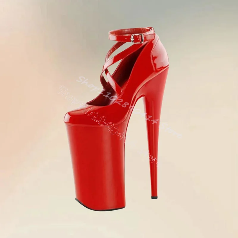 

Red Round Toe Super High Platform Pumps Ankle Buckle Strap Women Shoes Stilettos High Heels Sexy Party 2024 Zapatos Para Mujere