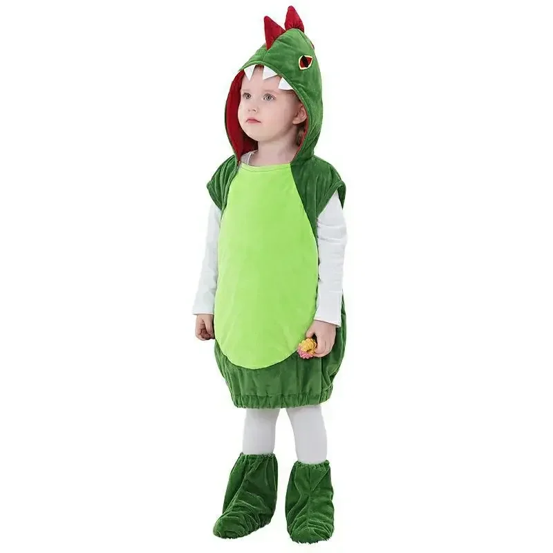 2025 Disfraz de Halloween de dinosaurio vert, chaleco con capucha para niños, garçons y filles de 3 a 12 años, con cubrepieds,