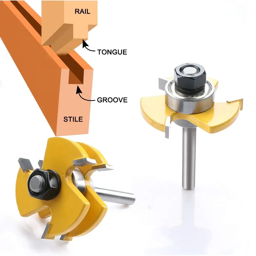 Krachtige mm Haste Bit Língua Groove Roteador Bit Conjunto de Madeira Fresa Faca Piso