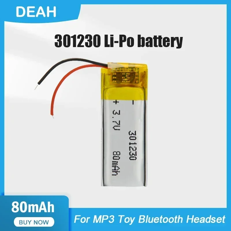 1-4PCS 301230 80mAh 3.7V Lithium Polymer Rechargeable Battery For MP3 MP4 Toy GPS Recording Pen Bluetooth Earphone LED Light