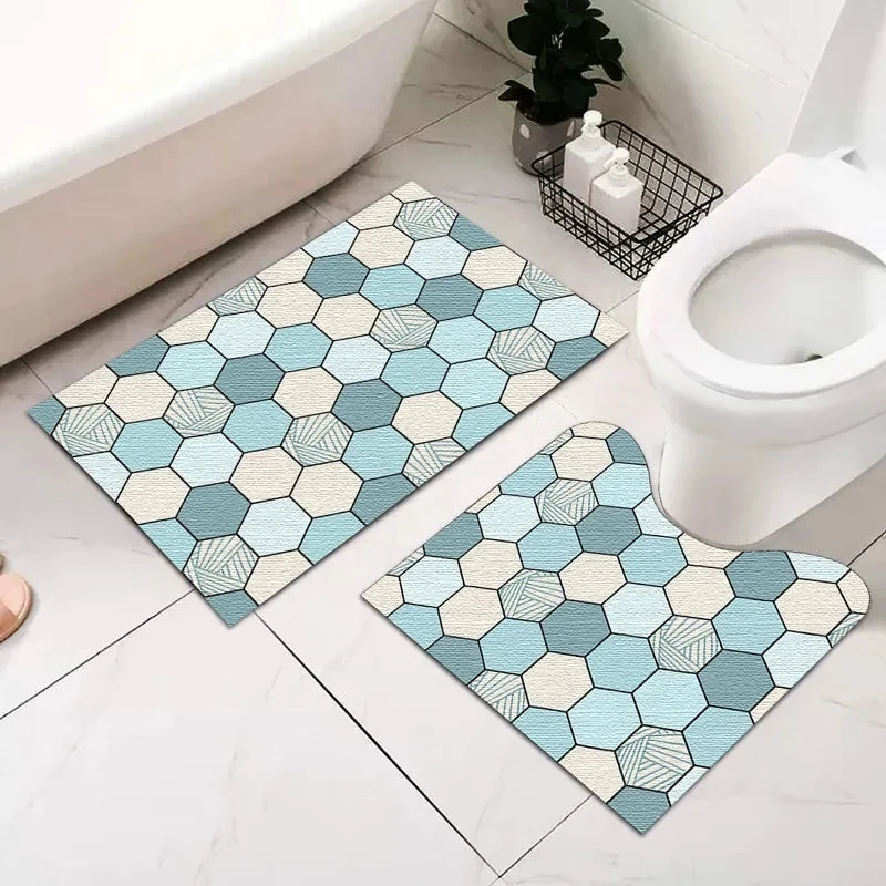 U-shaped Bathroom Toilet Water Absorbing Floor Mat Rectangular Non-slip Mat Two Pieces Set Toilet Foot Pad Washable Carpet