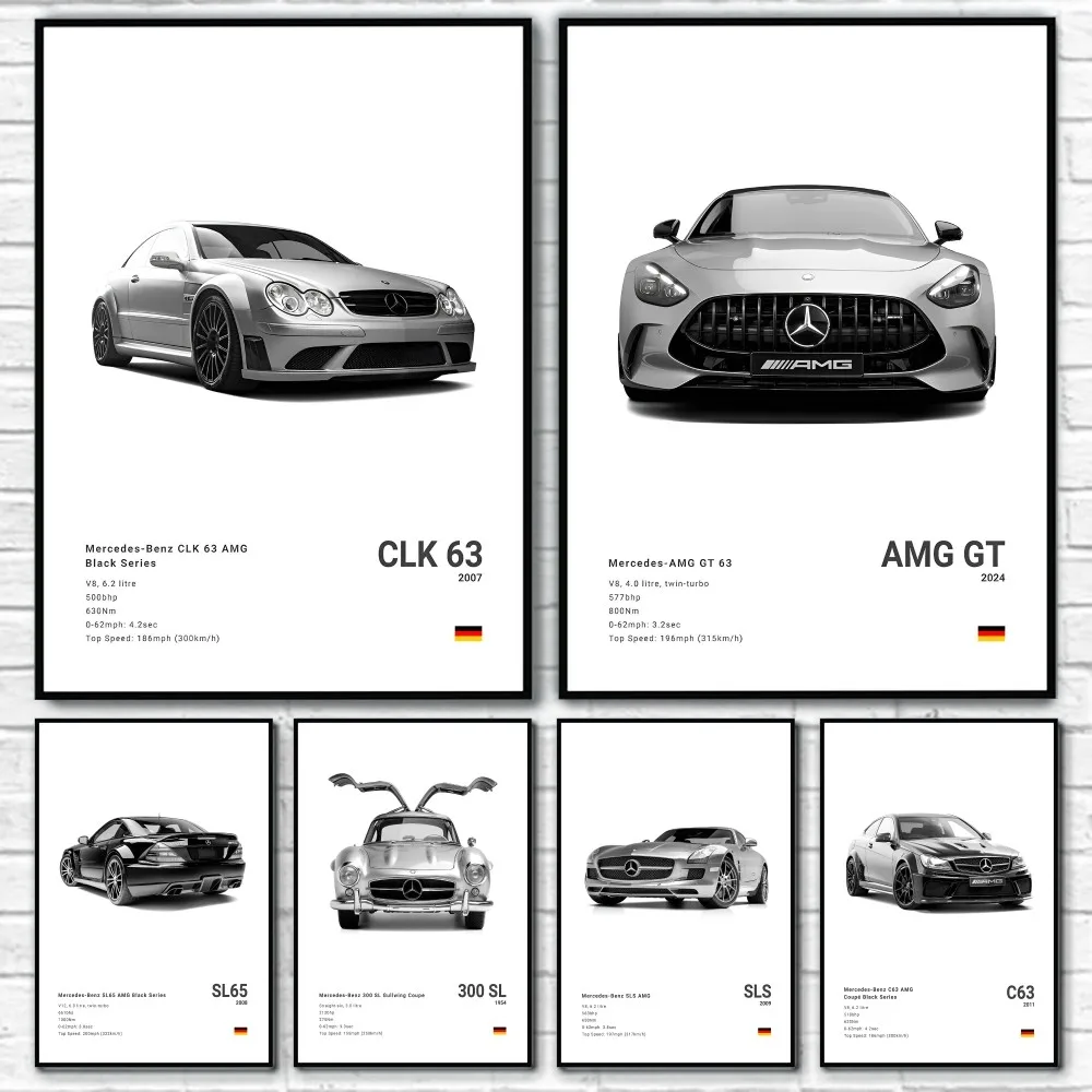 M-Mercedes-B-Benz-AMG GT 300 500SL SLS R Poster Sticky Wall Art Printing Waterproof Home Living Bed Room Bar Aesthetic Decor