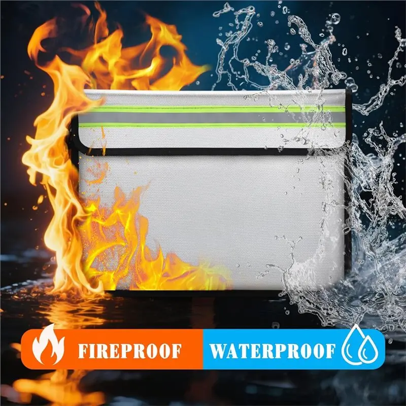 HJ-5200℉ Fireproof Document Bag Set - Waterproof And Reflective Safety Pouches For Valuables, Passports, And Papers