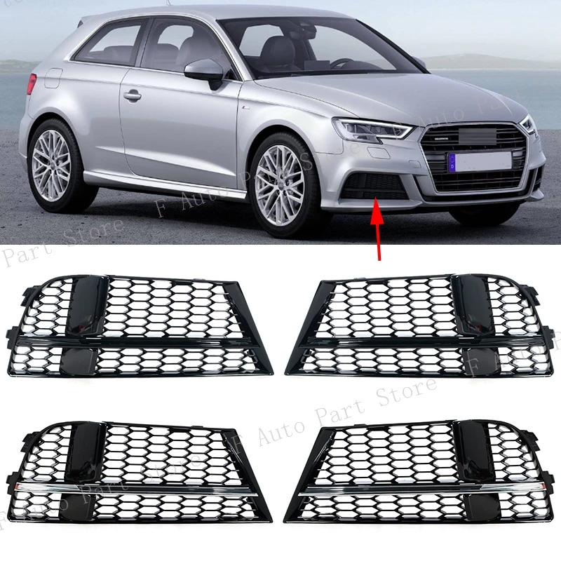 2PCS For Audi A3 8V S-Line Sedan Sportback Convertible 2017 2018 2019 Front Bumper Fog Light Lamp Trim Grille Cover Frame Bezel