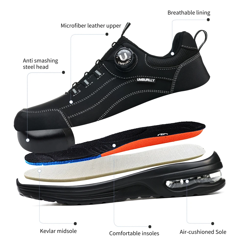 Rotate Button Work Safety Shoes Anti-Smash Anti Puncture Work Shoes Sneakers Protection Shoes Security Air Cushion Men Shoes