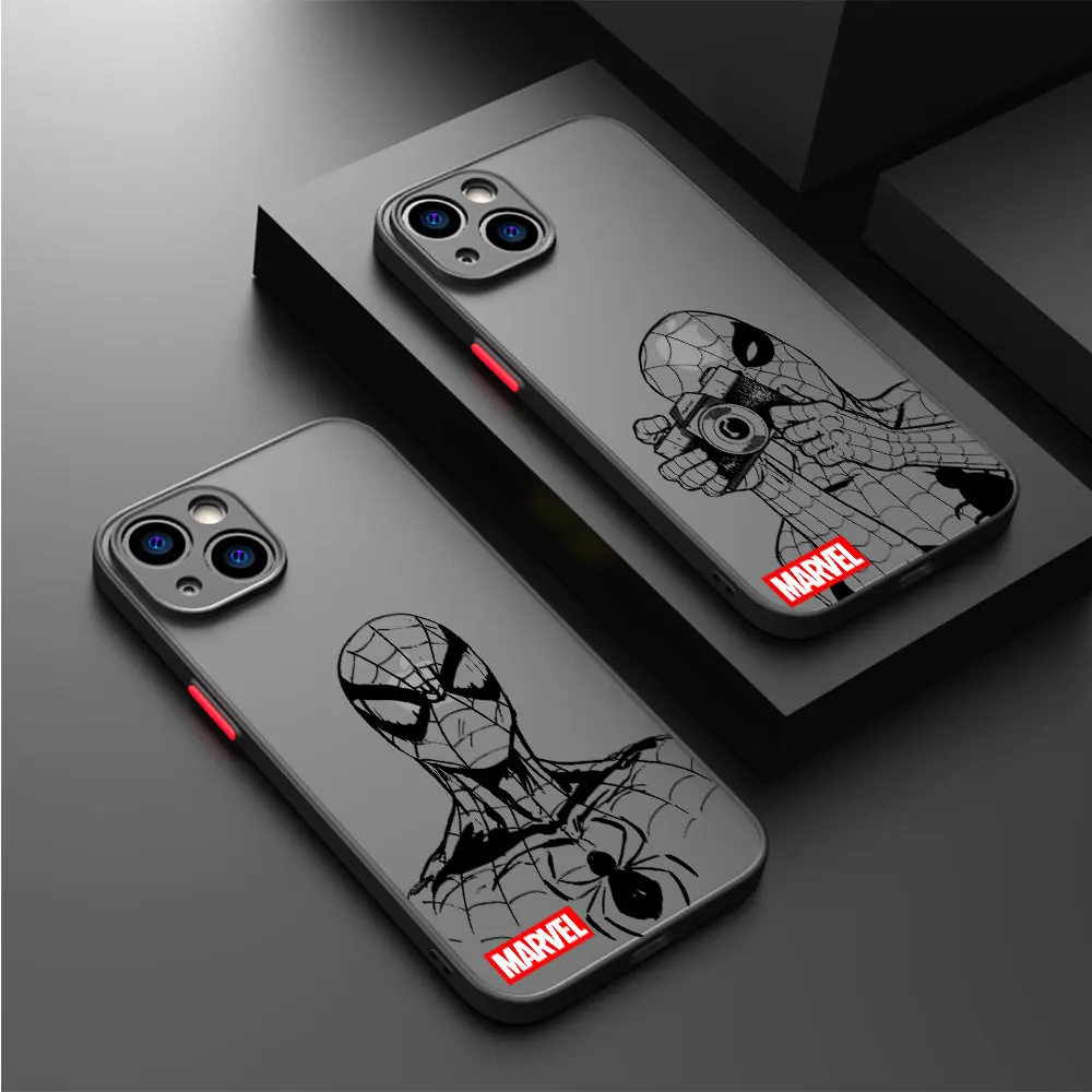 Luxury Marvel Comics Spider Man Armor Phone Case for iPhone 15 13 11 Pro XR 12 Mini XS X 7 6S SE 14 Pro Max 8 Plus 11 Pro Cover