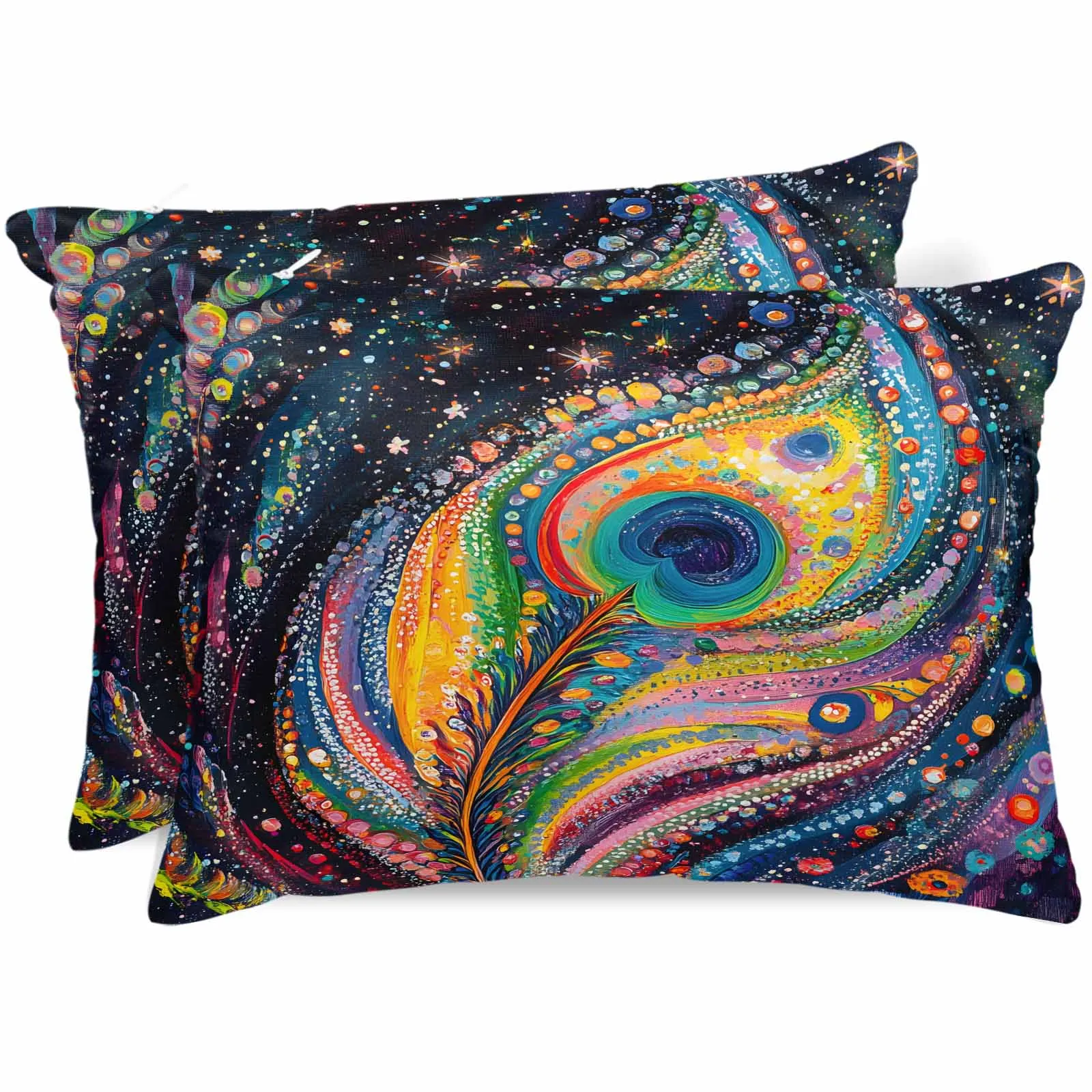 

Abstract Colorful Feather Bed Satin Pillowcase 2pcs Sofa Pillow Cover Case Bedroom Satin Cushion Covers Home Decor